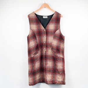 VINTAGE Plaid Wool Maroon, Cream, Chocolate Dress